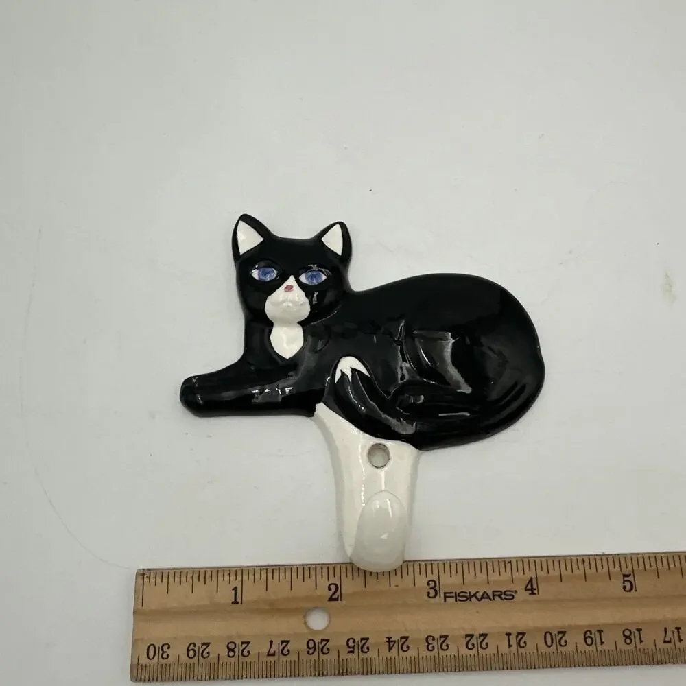 Set Of 3 Vintage Takahashi Ceramic Tuxedo Cats Wall Hooks Japan